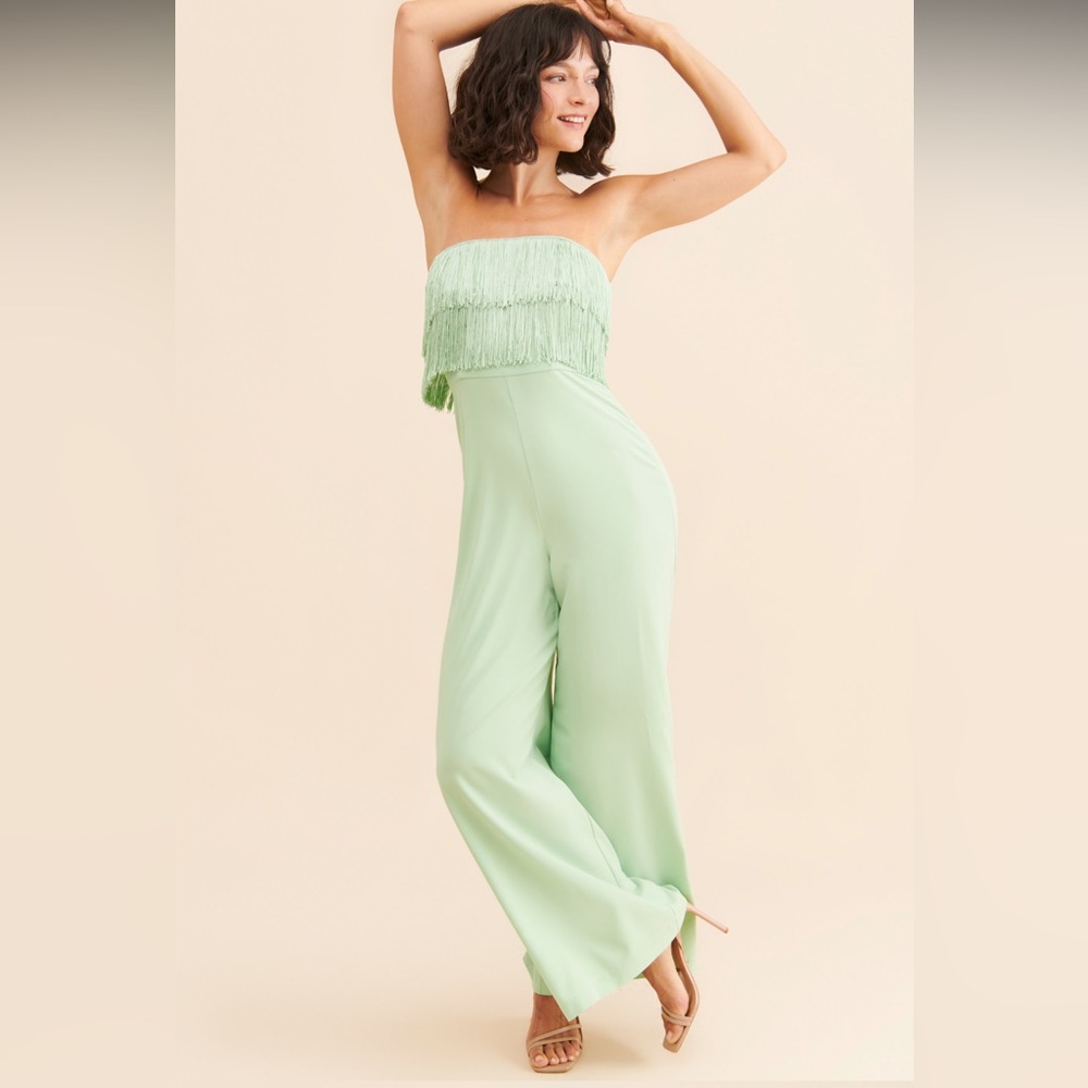 Anthropologie hutch mint green crepe fringe jumpsuit
